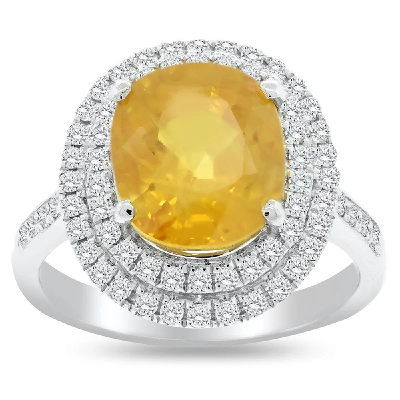 Ruby Gemstone Rings in 14K Yellow Gold with a Solitaire Setting for a Classic and Bold StatementAuriya Platinum 6 1/5ct Yellow Sapphire and 1/2ct TDW Round Diamonds Double Halo Engagement Ring