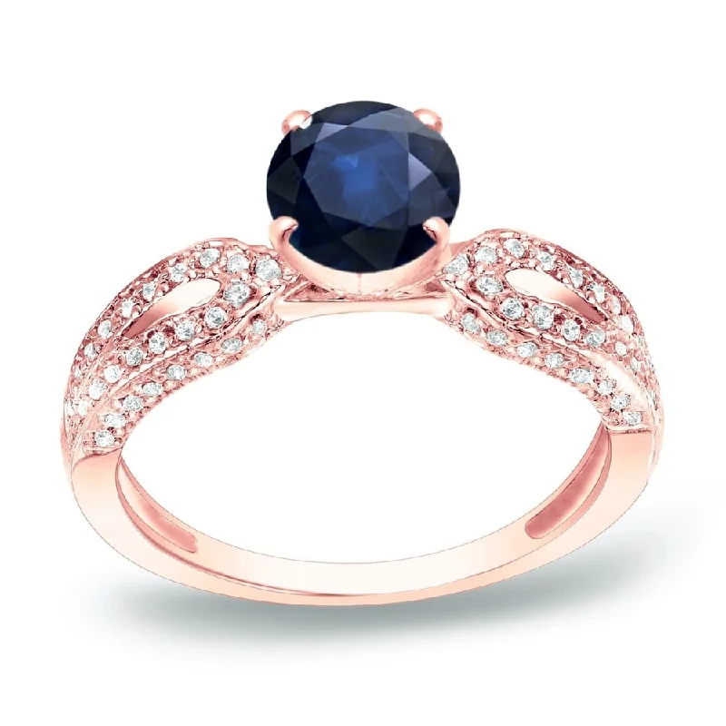 Agate Gemstone Rings in Sterling Silver with a Mosaic - Inspired Inlay for a Bohemian StyleAuriya Round 1ct Blue Sapphire and 1/5ct TDW Diamond Engagement Ring 14K Gold