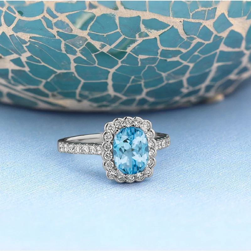 Aquamarine Gemstone Rings in 9K Gold with a Bezel Setting for a Modern and Secure FitAuriya Vintage 1 1/3ct Cushion-cut Sky Blue Topaz Halo Diamond Engagement Ring 1/2ctw 14k Gold