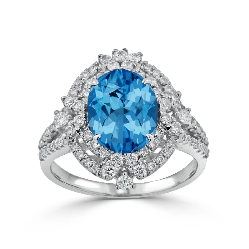 Aquamarine Gemstone Rings in 9K Gold with a Bezel Setting for a Modern and Secure FitAuriya Vintage 3 1/5ct Oval Topaz and Halo Diamond Ring 3/4ctw 18K Gold