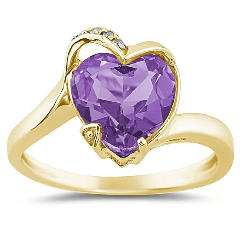 Ruby Gemstone Rings in 14K Yellow Gold with a Solitaire Setting for a Classic and Bold StatementHeart Shaped Amethyst and Diamond Curve Ring in 14K Yellow Gold