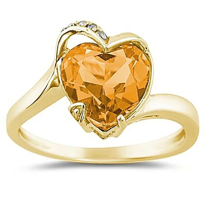 Garnet Gemstone Rings in 18K Gold Vermeil with Intricate Engravings for a Traditional AestheticHeart Shaped Citrine and Diamond Curve Ring in 14K Yellow Gold