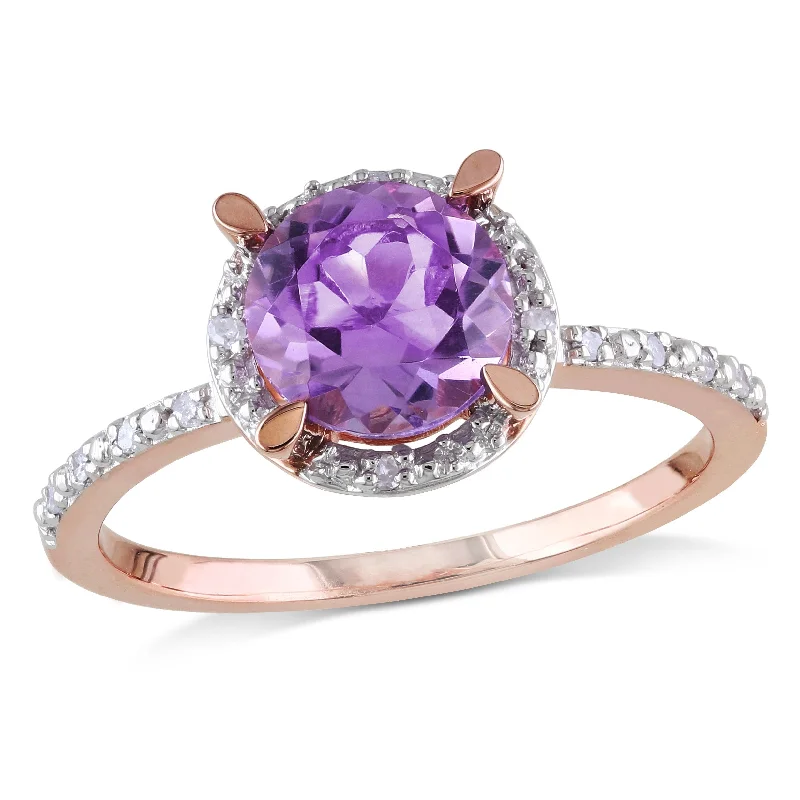 Tourmaline Gemstone Rings in 18K Two - Tone Gold with a Floral - Shaped Setting for a Feminine TouchMiadora 1 1/3ct TGW Amethyst Halo Ring with Diamonds in 10k Rose Gold