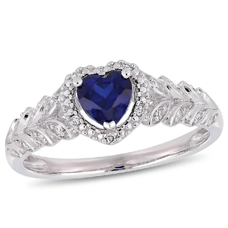 Topaz Gemstone Rings in 10K Gold with a Channel - Set Design for a Contemporary and Durable OptionMiadora 10k White Gold Created Blue Sapphire and Diamond Heart Halo Ring