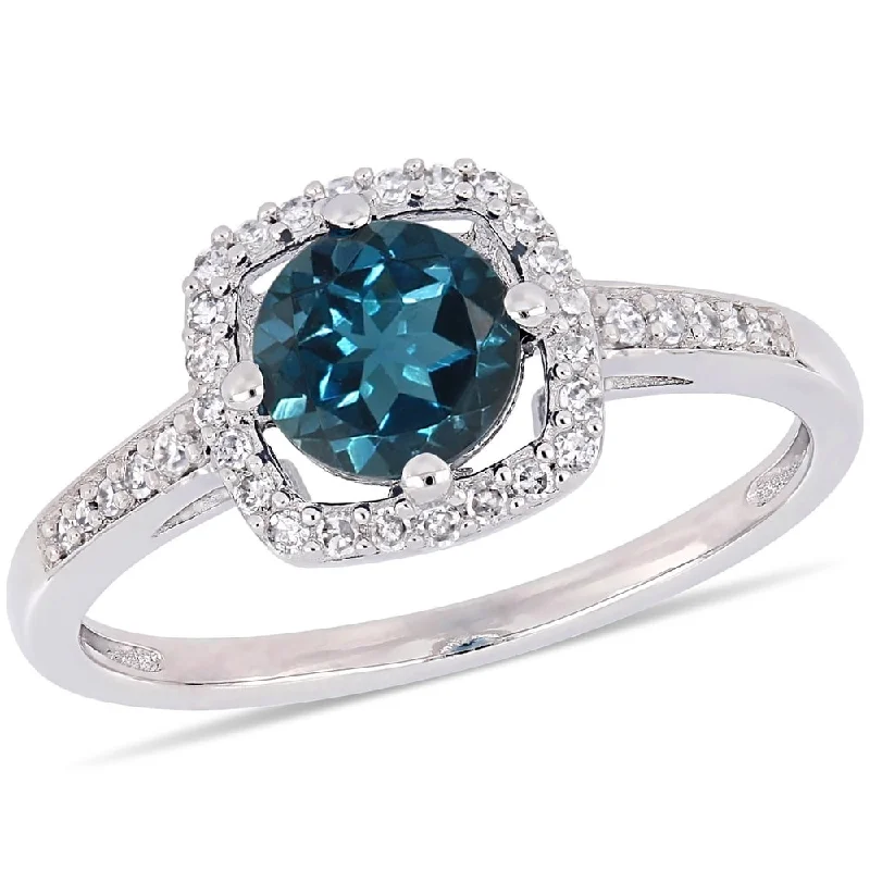 Tourmaline Gemstone Rings in 18K Two - Tone Gold with a Floral - Shaped Setting for a Feminine TouchMiadora 10k White Gold Sky Blue Topaz and 1/7ct TDW Diamond Floating Square Halo Engagement Ring