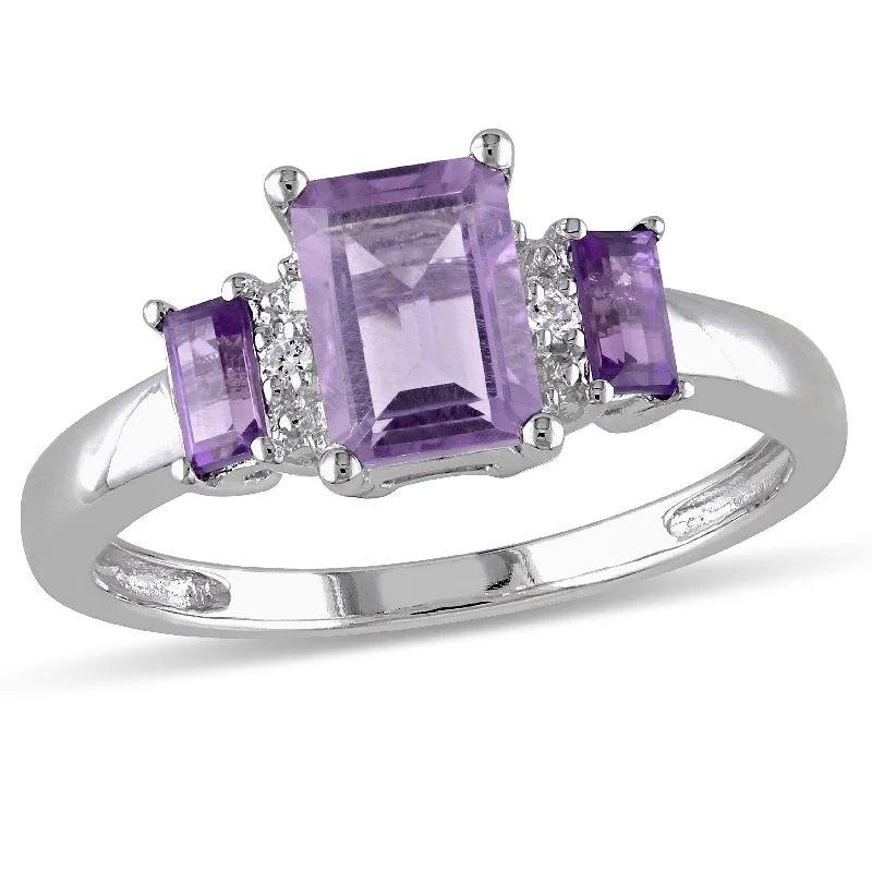 Emerald Gemstone Rings Set in Platinum with Filigree Work for a Vintage - Inspired LookMiadora 1ct TGW Amethyst 3-Stone Ring with Diamond Accents in 10k White Gold