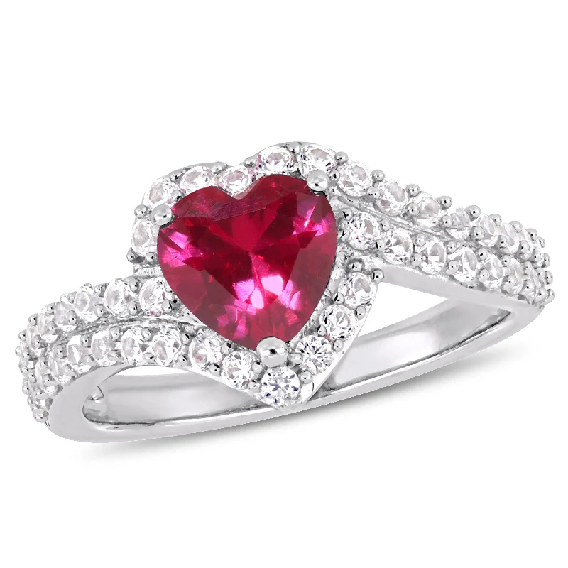 Amethyst Gemstone Rings in Sterling Silver with a Halo of Cubic Zirconia for a Budget - Friendly LuxuryMiadora 2 1/2ct TGW Created White Sapphire and Created Ruby Heart Halo Engagement Ring in Sterling Silver