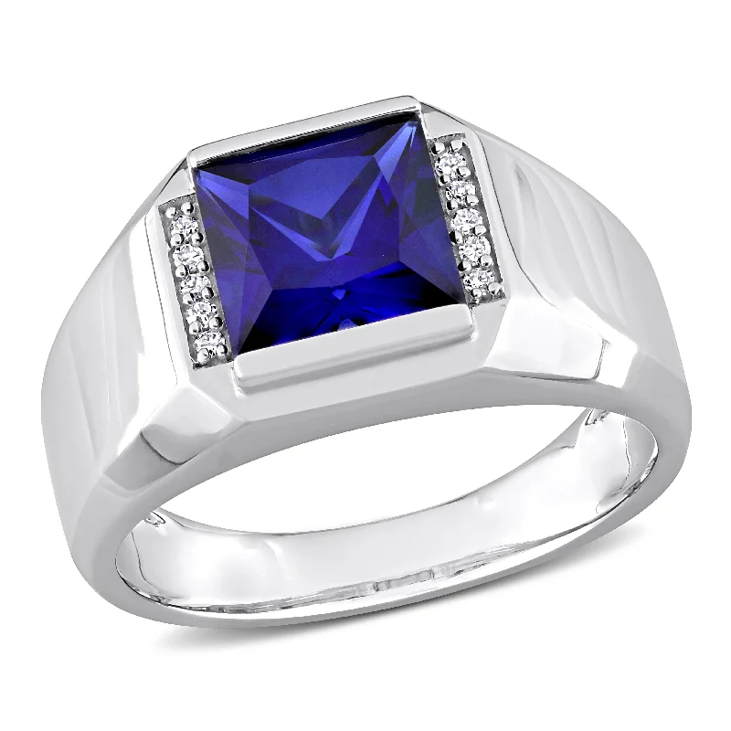 Topaz Gemstone Rings in 10K Gold with a Channel - Set Design for a Contemporary and Durable OptionMiadora 3 CT TGW Created Sapphire and Diamond Accent Mens Ring in 10k White Gold