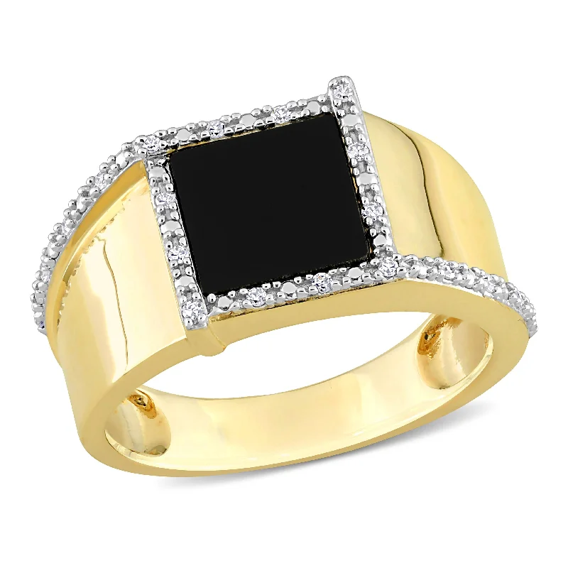 Peridot Gemstone Rings in 14K Gold - Filled Metal with a Pave - Set Band for a Sparkling LookMiadora 6 CT TGW Square Black Onyx and 1/10 CT TDW Diamond Mens Ring in 10k Yellow Gold