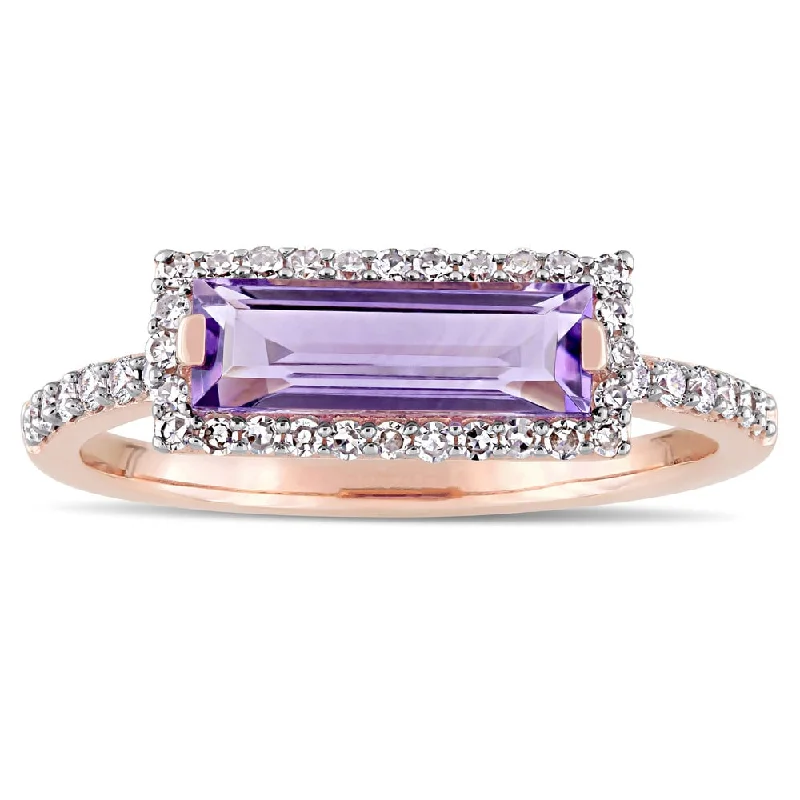 Malachite Gemstone Rings in 14K Gold with a Carved Stone for a Unique and Artistic AppealMiadora Signature Collection 14k Rose Gold African-Amethyst and 1/4ct TDW Diamond Bar Halo Ring - Purple