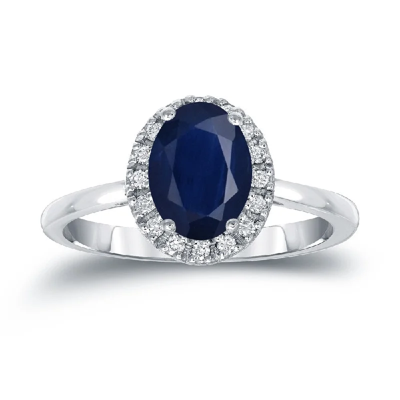 Sapphire Gemstone Rings in 18K White Gold with Diamond Accents for an Elegant EngagementPlatinum 1ct Sapphire Oval and 1/8ct TDW Diamond Halo Engagement Ring