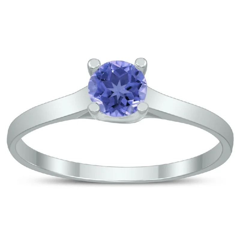 Jasper Gemstone Rings in 18K Gold Vermeil with a Matte Finish for a Subtle and Elegant LookRound 4MM Tanzanite Cathedral Solitaire Ring in 10K White Gold