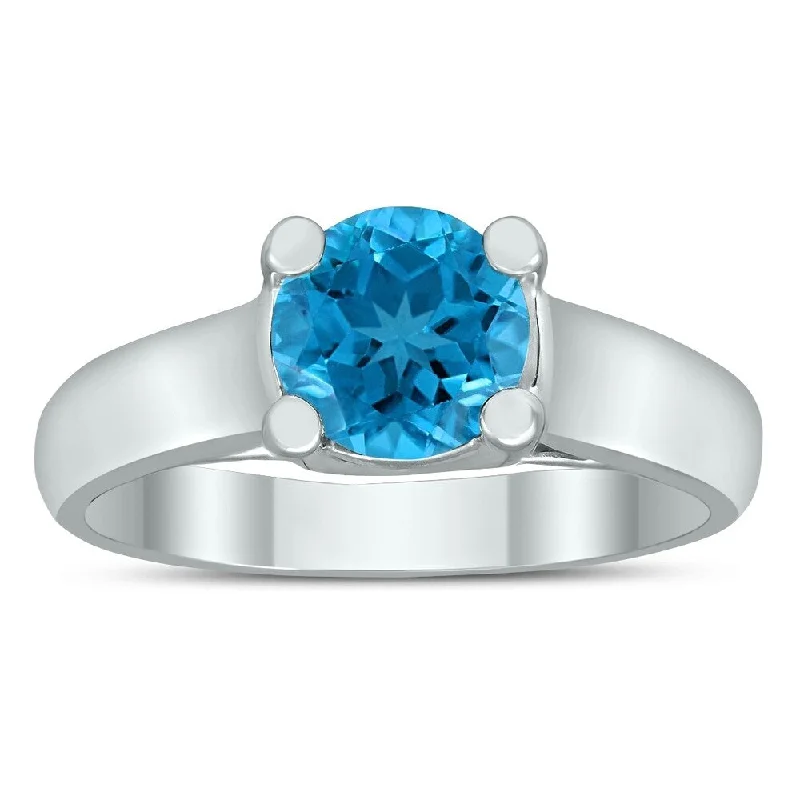 Tanzanite Gemstone Rings in 10K Gold with a Trilogy Design for a Sophisticated GiftRound 7MM Blue Topaz Cathedral Solitaire Ring in 10K White Gold