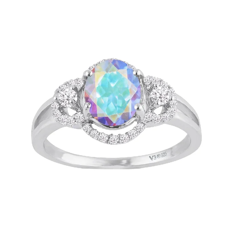 Opal Gemstone Rings in Rose Gold with a Milgrain Edge for a Feminine and Romantic StyleSterling Silver with Mercury Opal Topaz & White Zircon Engagement Ring