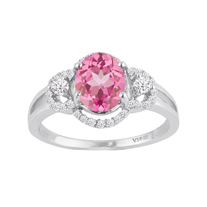 Emerald Gemstone Rings Set in Platinum with Filigree Work for a Vintage - Inspired LookSterling Silver with Pink Topaz and White Zircon Engagement Ring