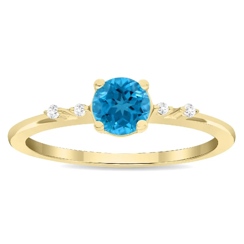 Tanzanite Gemstone Rings in 10K Gold with a Trilogy Design for a Sophisticated GiftWomen's Round Shaped Blue Topaz and Diamond Sparkle Ring in 10K Yellow Gold