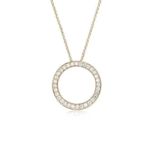 Magnetic - Closure Pendant Necklace with a Hidden Compartment for Secret KeepersCircle pendant with 0.69 carats* of diamond simulants in 10 carat yellow gold