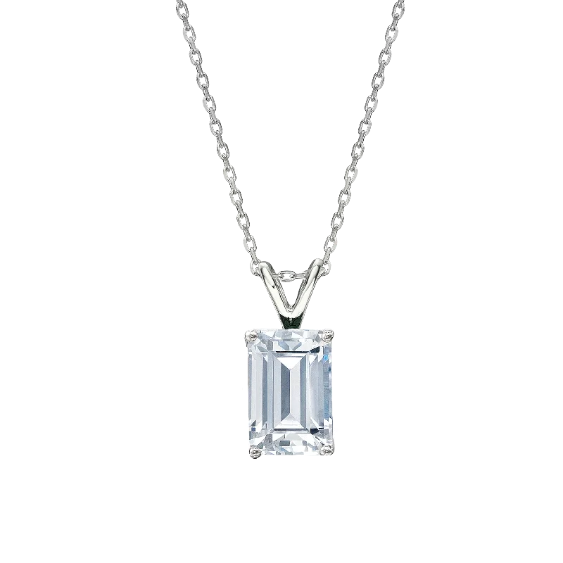 Magnetic - Closure Pendant Necklace with a Hidden Compartment for Secret KeepersEmerald Cut solitaire pendant with 3 carat* diamond simulant in 10 carat white gold