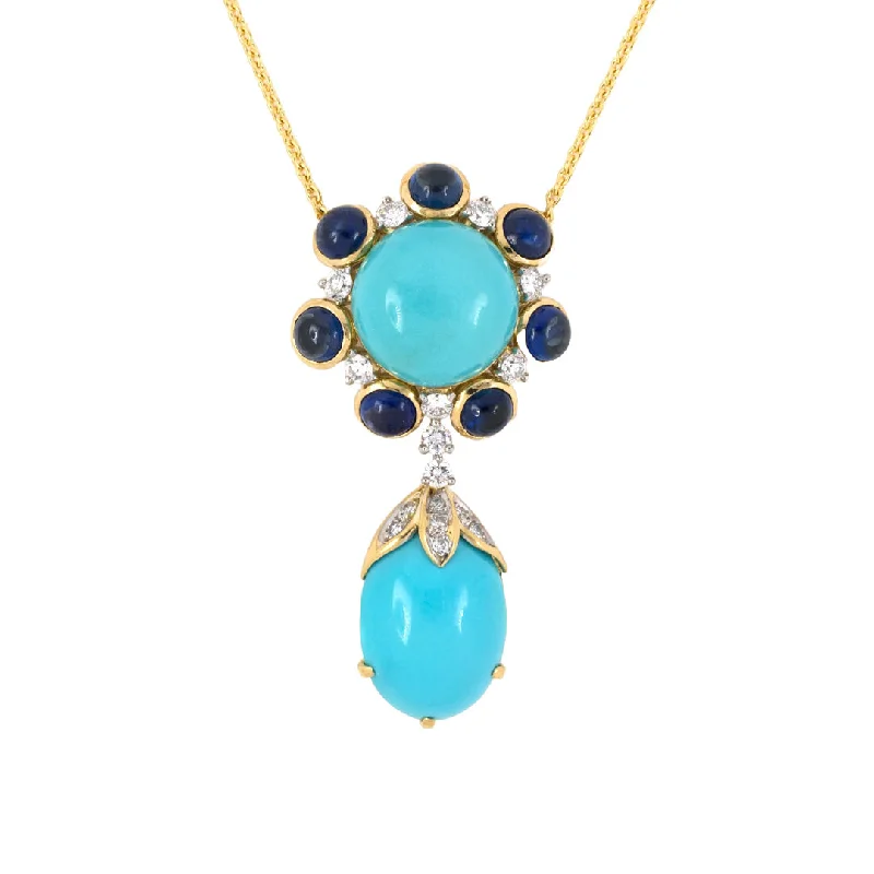 Magnetic - Closure Pendant Necklace with a Hidden Compartment for Secret KeepersTurquoise, Sapphire & Diamond Cluster Pendant Necklace