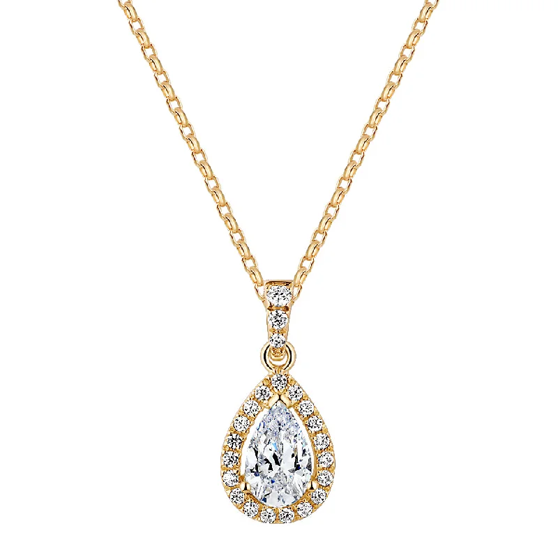 Pave - Set Cubic Zirconia Crown Pendant Necklace for Little Princess - Themed Birthday PartiesHalo pendant with 0.98 carats* of diamond simulants in 10 carat yellow gold