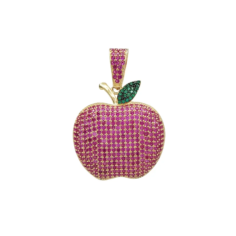 Magnetic - Locking Pendant with Hidden Compartment for Secret MessagesIced-Out Puffy Apple Pendant (14K)