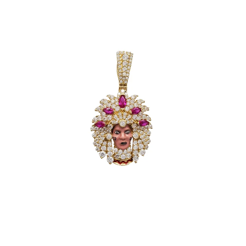 Rhinestone - Encrusted Crown Pendant for Little Girls' Dress - UpCZ Indian Head Pendant (14K)