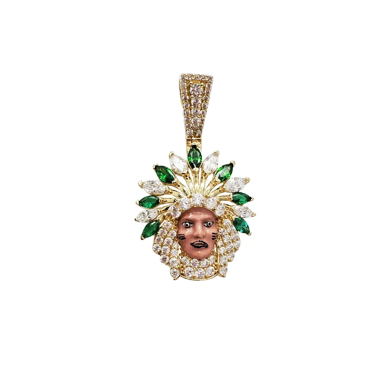 Retro - Inspired Art Deco - Patterned Pendant in Silver for Vintage LoversIndian Head Enamel CZ Pendant (14K)