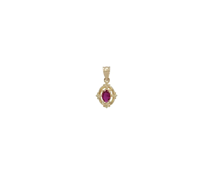 Pearl - Embellished Floral Pendant for a Feminine and Romantic LookOval Red Stones Pendant (14K)