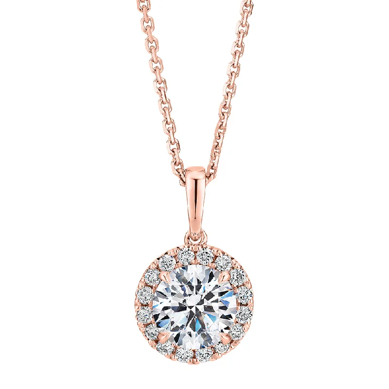 Antique - Inspired Filigree - Worked Cross Pendant Necklace for Religious CeremoniesPremium Certified Laboratory Created Diamond, 1.19 carat TW round brilliant halo pendant in 14 carat rose gold