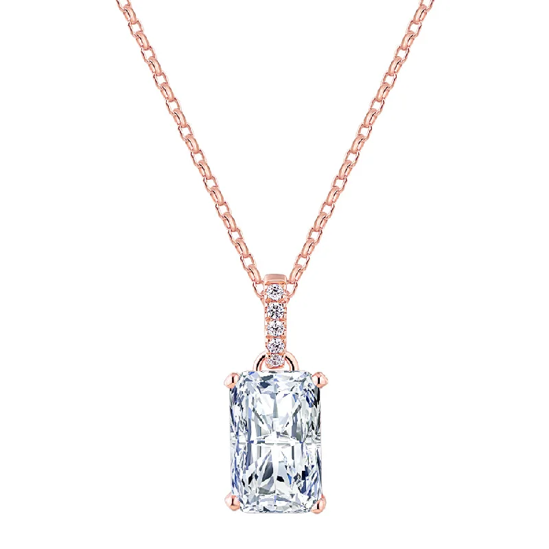 Custom - Engraved Initial Pendant Necklace in Sterling Silver for Mother's Day GiftRadiant solitaire pendant with 3.49 carat* diamond simulant in 10 carat rose gold