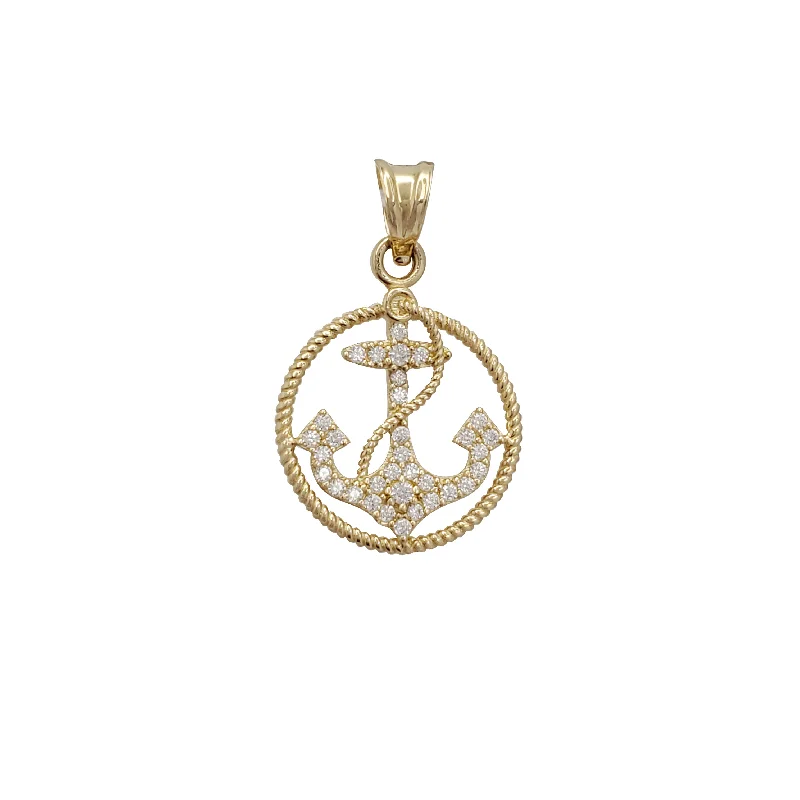 Magnetic - Locking Pendant with Hidden Compartment for Secret MessagesShip Anchor In rope Circle Pendant  (14k ）