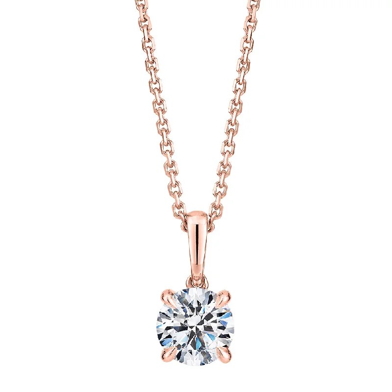 Pave - Set Cubic Zirconia Crown Pendant Necklace for Little Princess - Themed Birthday PartiesSignature Simulant Diamond 0.70 carat* round brilliant solitaire pendant in 10 carat rose gold