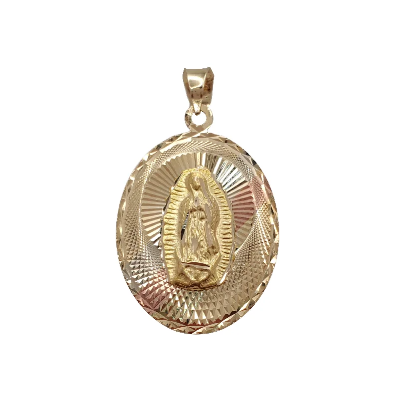 Customized Birthstone Pendant with Engraved Name for a Personalized TouchTricolor Virgin Mary Oval Pendant (14K)