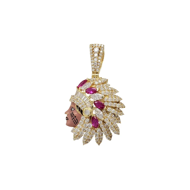 Pearl - Embellished Floral Pendant for a Feminine and Romantic LookZirconia & Enamel Indian Chief Head Pendant (14K)